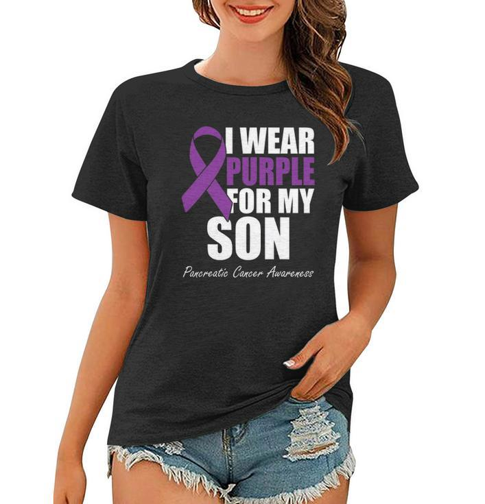 I Wear Purple For My Son Pancreatic Cancer Awareness Women T-shirt