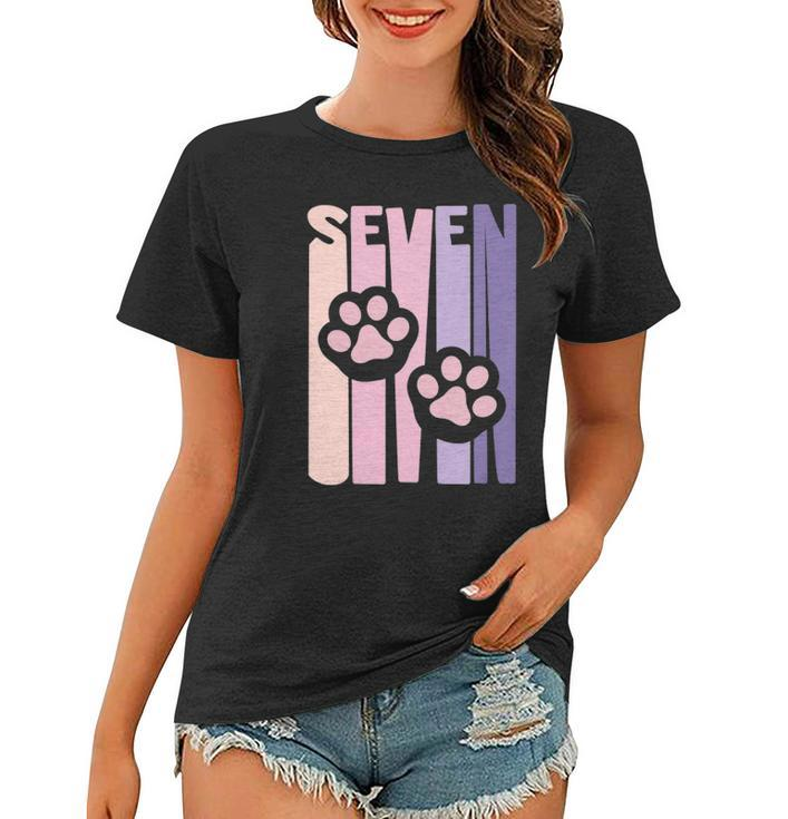 Kids 7Th Birthday Paw Cute Dog Fan 7 Years Old For Girls Women T-shirt