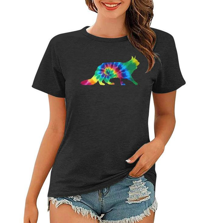 Maine Coon Cat Tie Dye Vintage Hippie Cat Lover  Women T-shirt