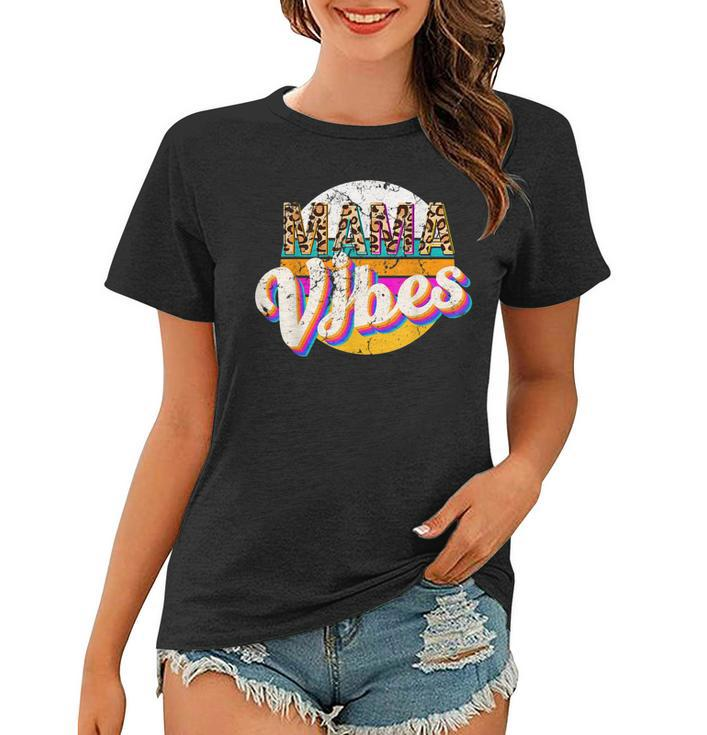 Mama Vibes Leopard Distressed Retro Sunset Summer Vibes Women T-shirt