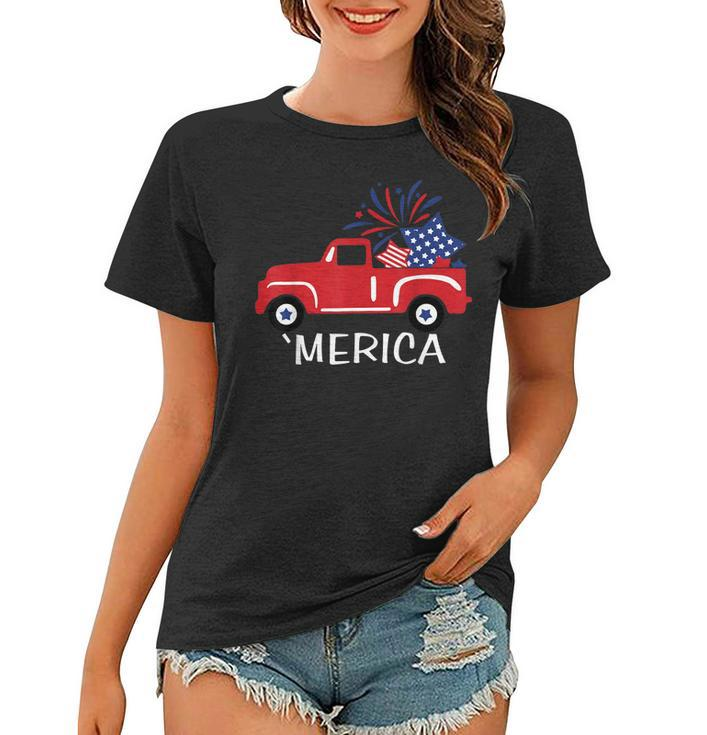 Merica Truck 4Th Of July Boys Girls Men Women Usa Flag  Women T-shirt