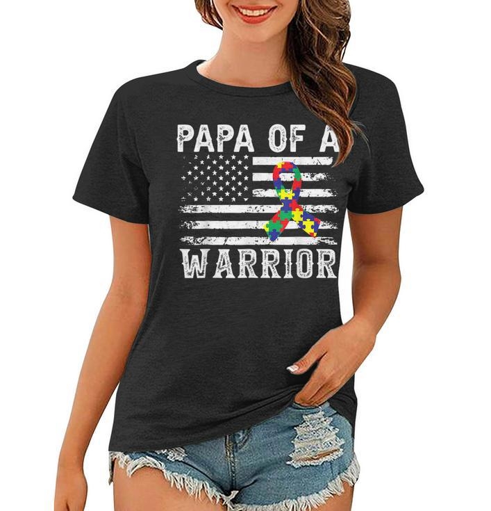 Papa Of A Warrior Autism Awareness For Mom Dad Kids Youth  Women T-shirt