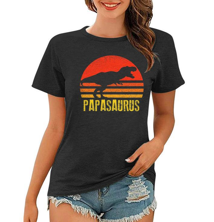 Papasaurus  Retro Vintage Sunset Dinosaur Gift Women T-shirt