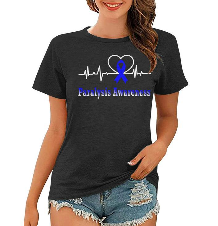 Paralysis Awareness Awareness Heartbeat  Blue Ribbon  Paralysis  Paralysis Awareness Women T-shirt