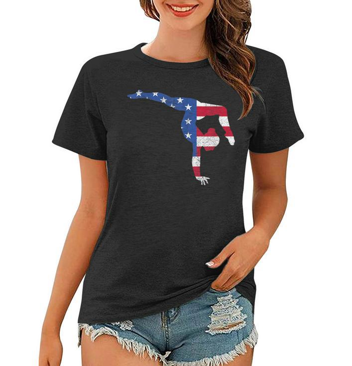 Patriotic Sports Gift American Usa Flag Girls Gymnastics  V2 Women T-shirt