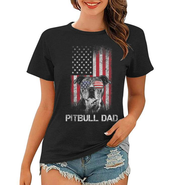 Pitbull American Flag 4Th Of July Pitbull Dad Mom Dog Lover  Women T-shirt