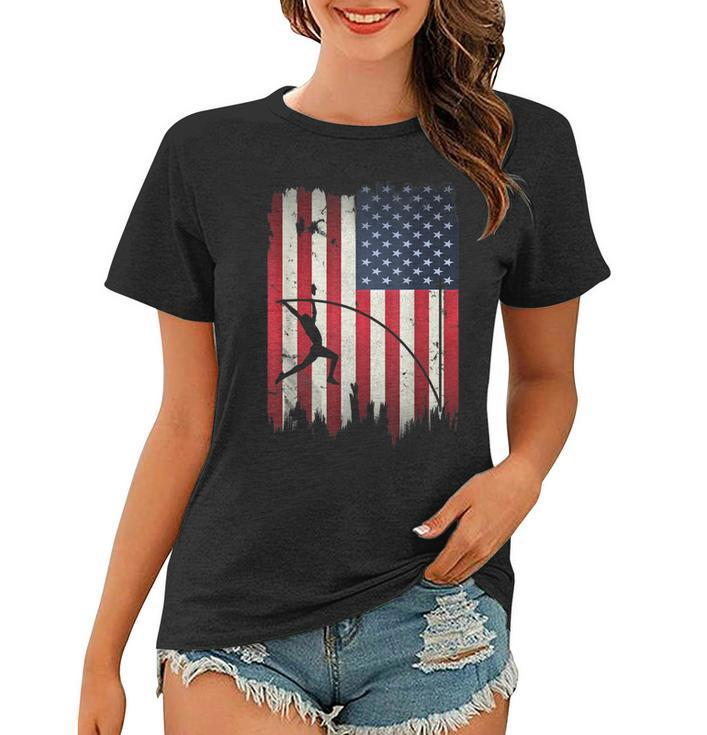 Pole Vault Usa American Flag 4Th Of July Jump Sports Gift  Women T-shirt