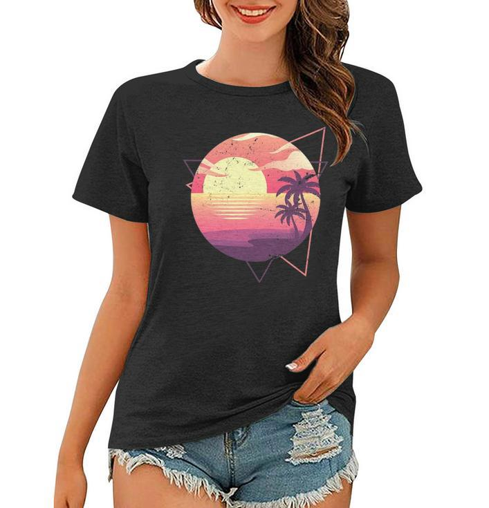 Retro 80S Vaporwave Aesthetic Tropical Sunset 90S Vaporwave Women T-shirt