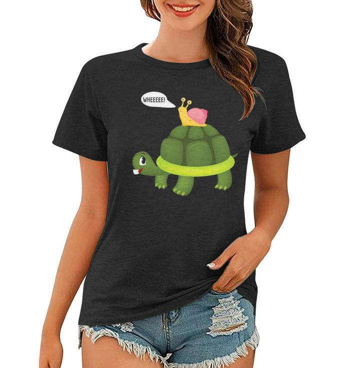 Snail Riding Turtle Funny Gift Women T-shirt