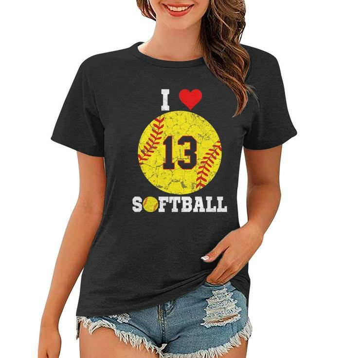Softball Number 13 Softball Lover Gift Vintage Retro Women T-shirt