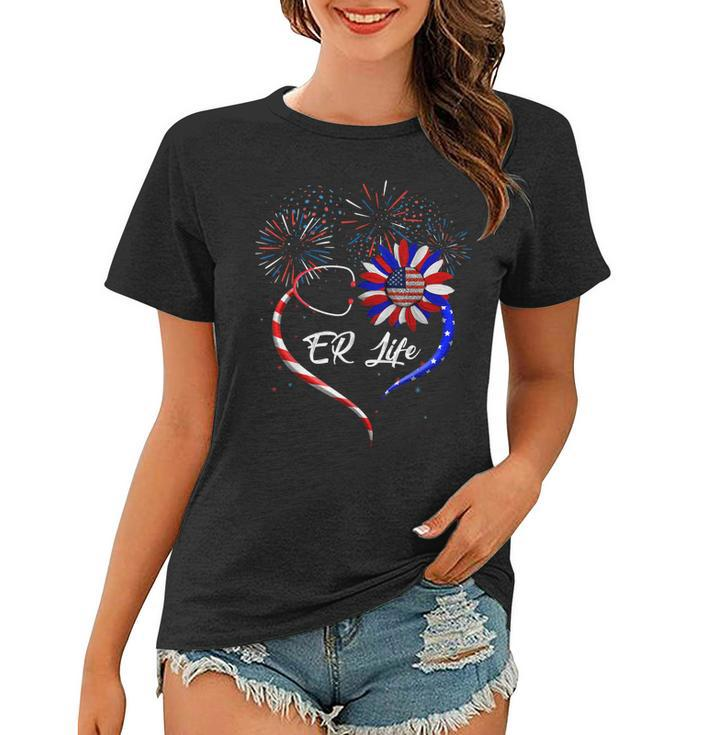 Stethoscope Sunflower Patriotic Er Life Nurse 4Th Of July  Women T-shirt