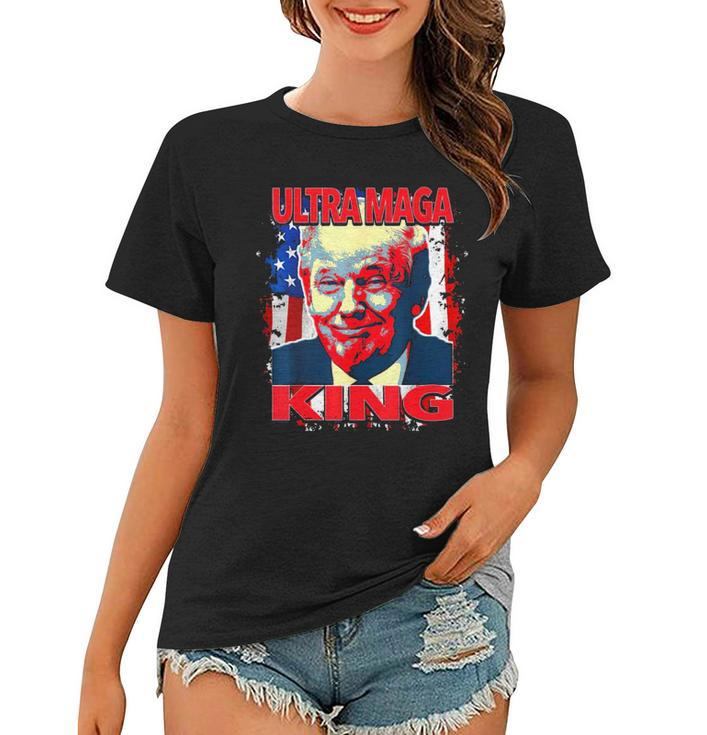 Trump President Ultra Maga King American Flag Women T-shirt