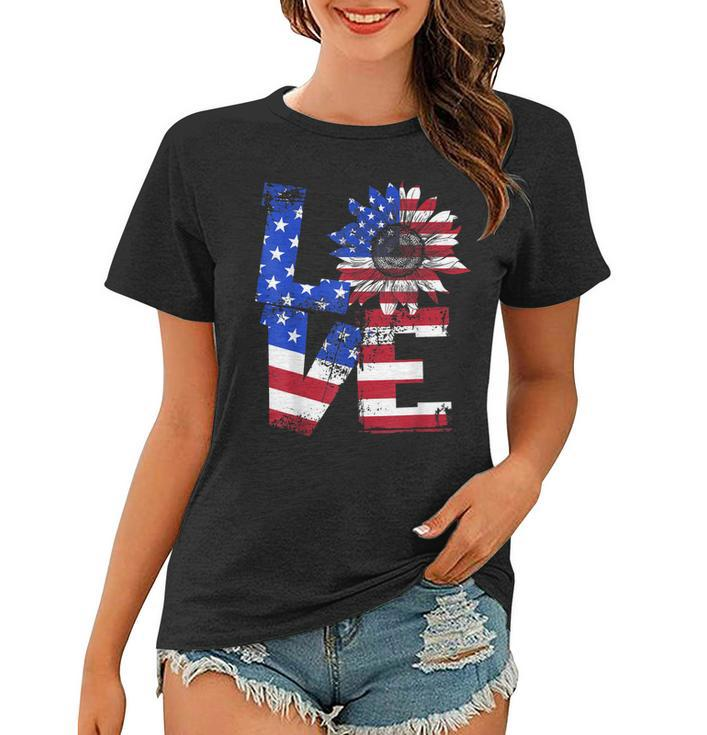 Vintage Love Sunflower Patriotic American Flag 4Th Of July  Women T-shirt