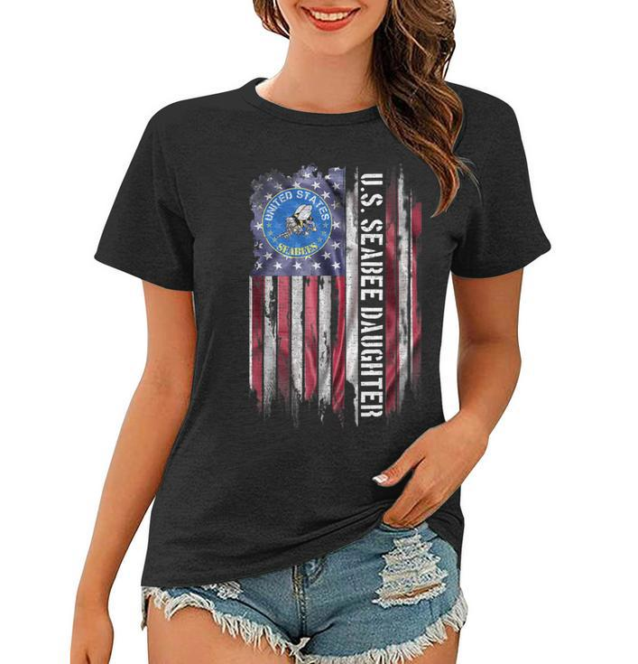 Vintage Usa American Flag Proud Us Seabee Daughter Military Women T-shirt