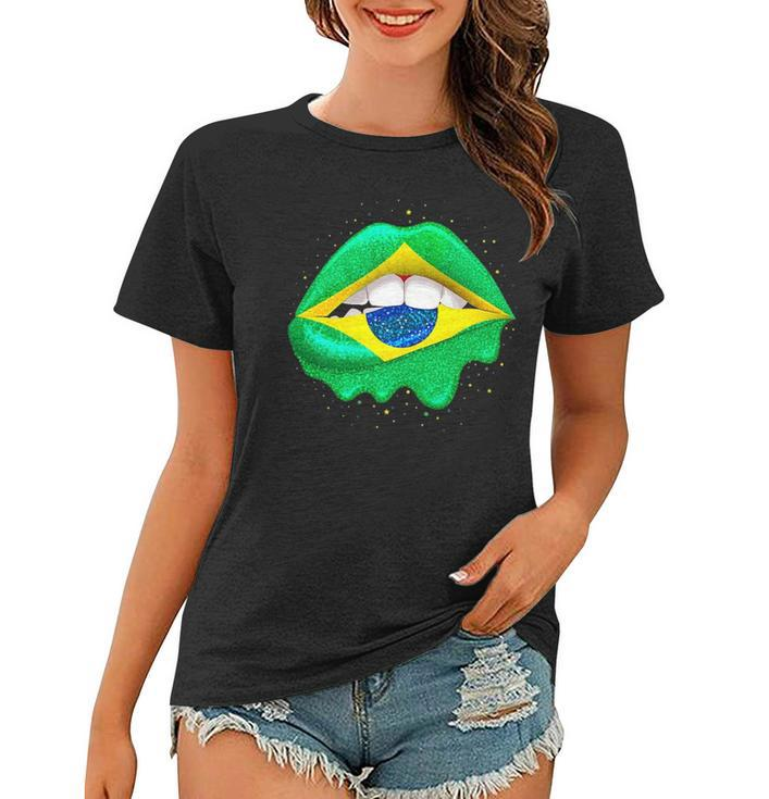 Womens Brazilian Flag Lips  Women Girls Brazil Women T-shirt
