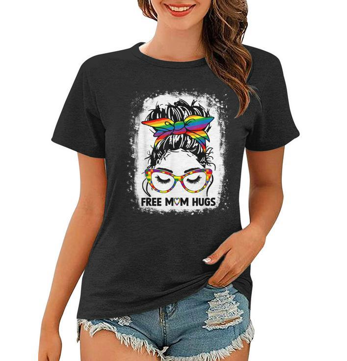 Womens Free Mom Hugs Messy Bun Lgbt Pride Rainbow  V2 Women T-shirt