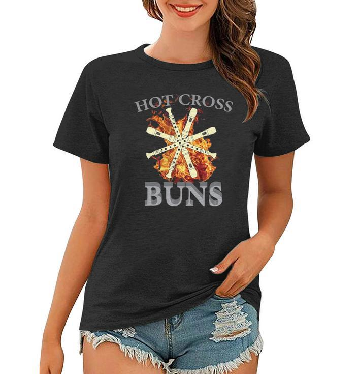 Womens Hot Cross Buns Pattern Flute Player For Dad Women T-shirt