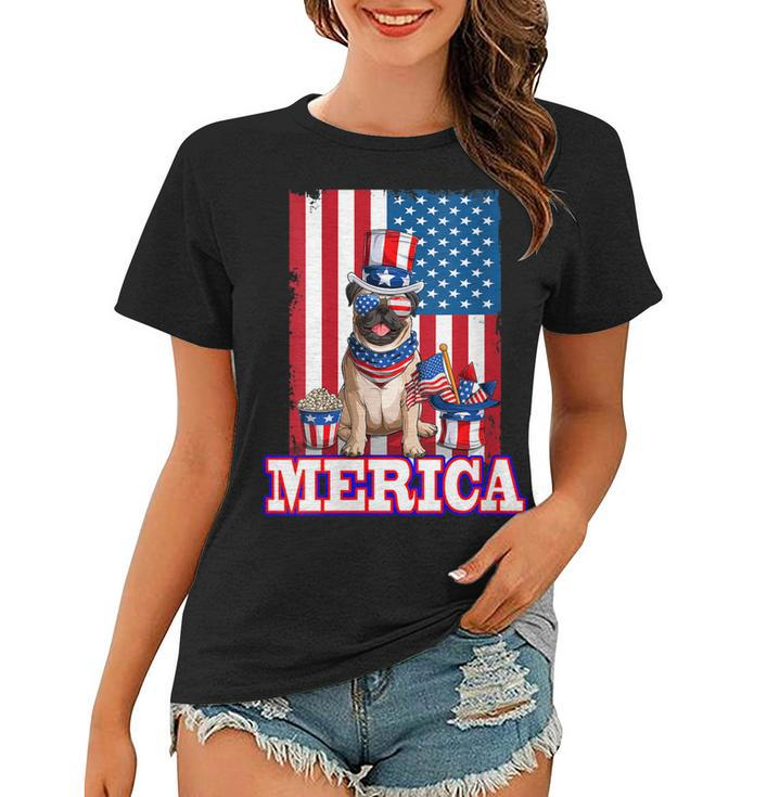 Womens Pug Dad Mom 4Th Of July American Flag Merica Dog  Women T-shirt