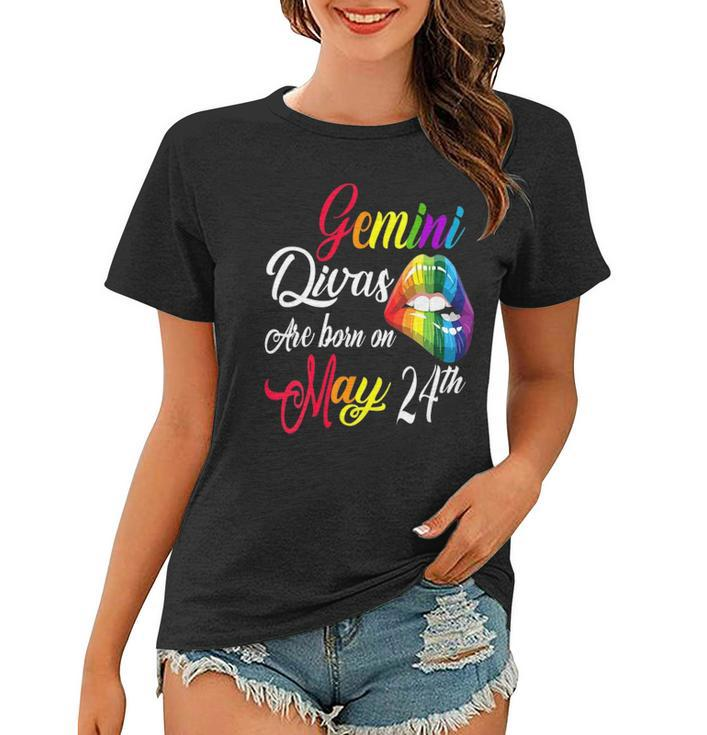 Womens Rainbow Lips Divas Are Born On May 24Th Gemini Girl Birthday  Women T-shirt