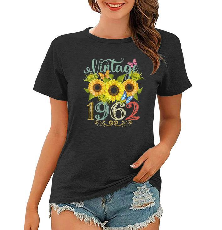 Womens Sunflower Floral Butterfly Vintage 1962 Funny 60Th Birthday Women T-shirt