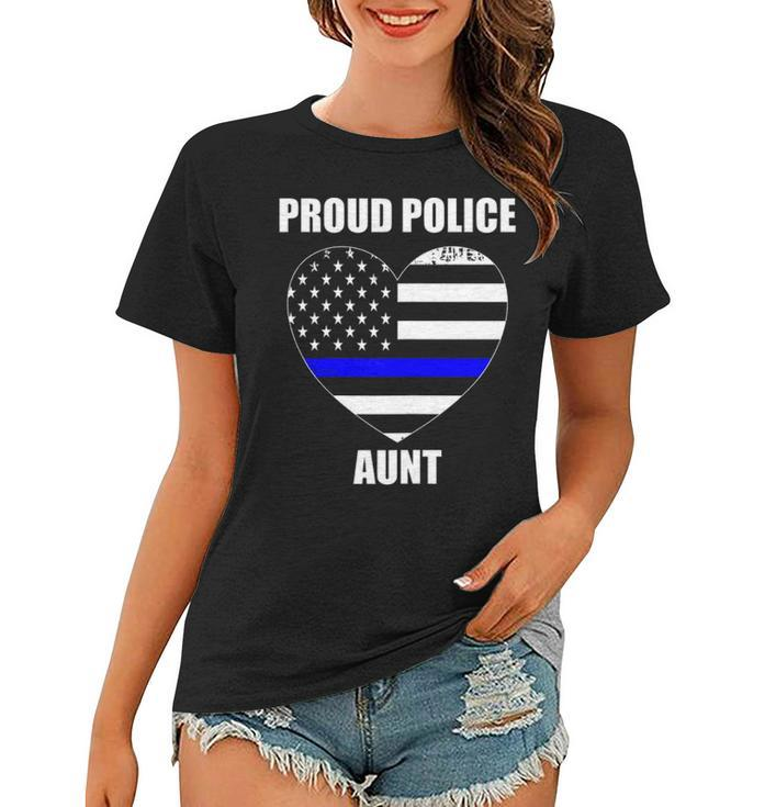 Womens Thin Blue Line Flag Law Enforcement Officer Proud Aunt Women T-shirt