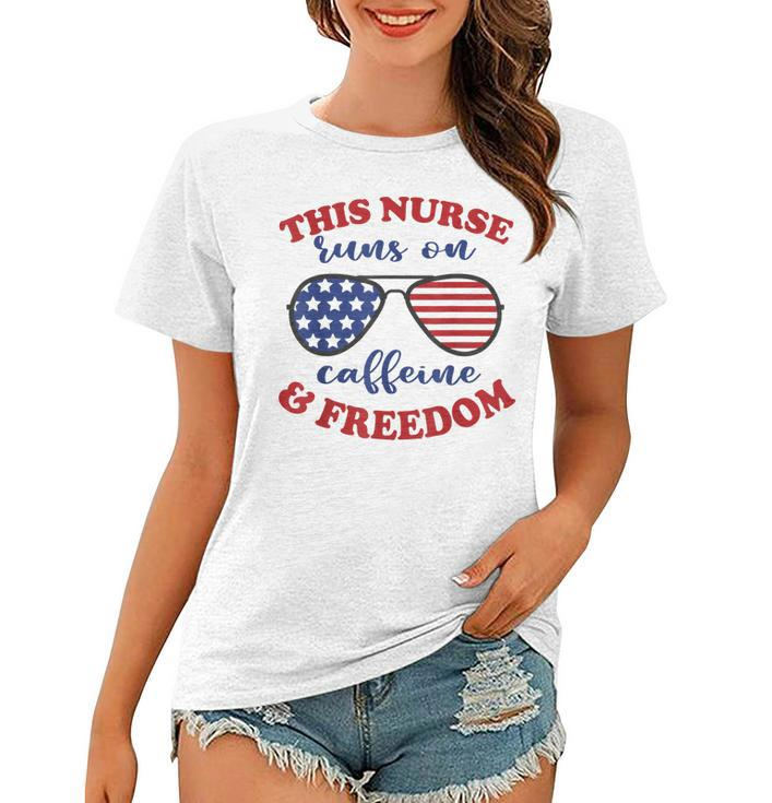 4Th Of July Nurse American Flag Sunglasses Caffeine Freedom  Women T-shirt