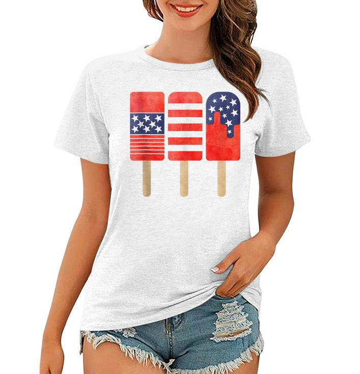 4Th Of July Popsicles Usa Flag Independence Day Patriotic  Women T-shirt