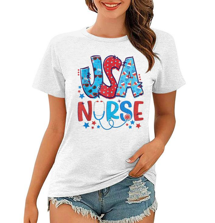 4Th Of July Usa Nursery American Nurse 2022 Patriotic Nurse  Women T-shirt