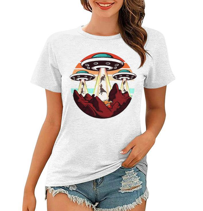 Abduction Funny Alien Ufo Abducting Dinosaur Gift Women T-shirt