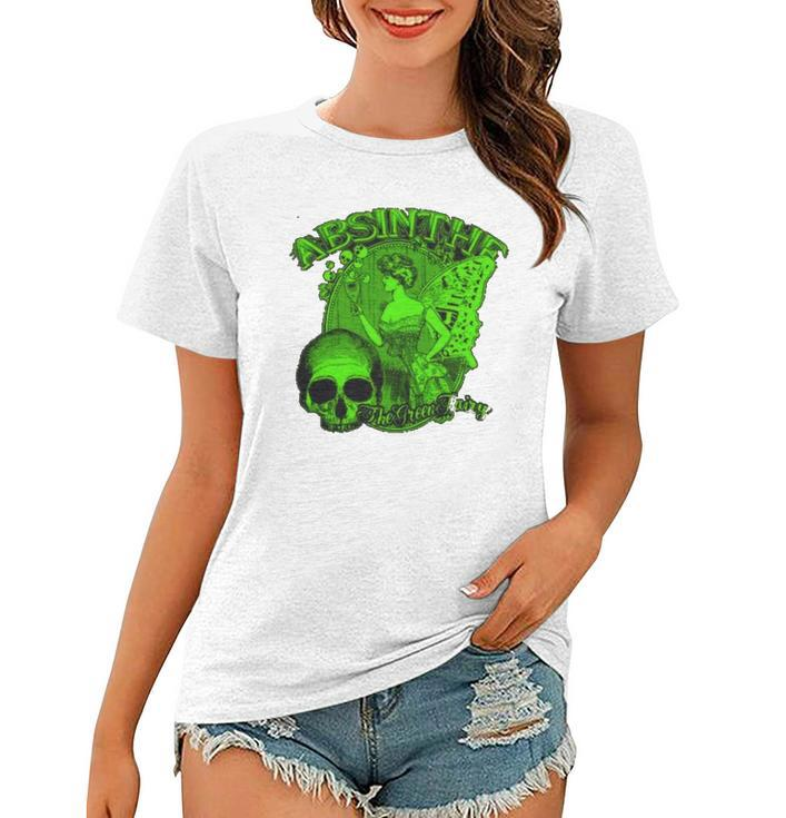Absinthe Skull Green Fairy Retro Design Women T-shirt