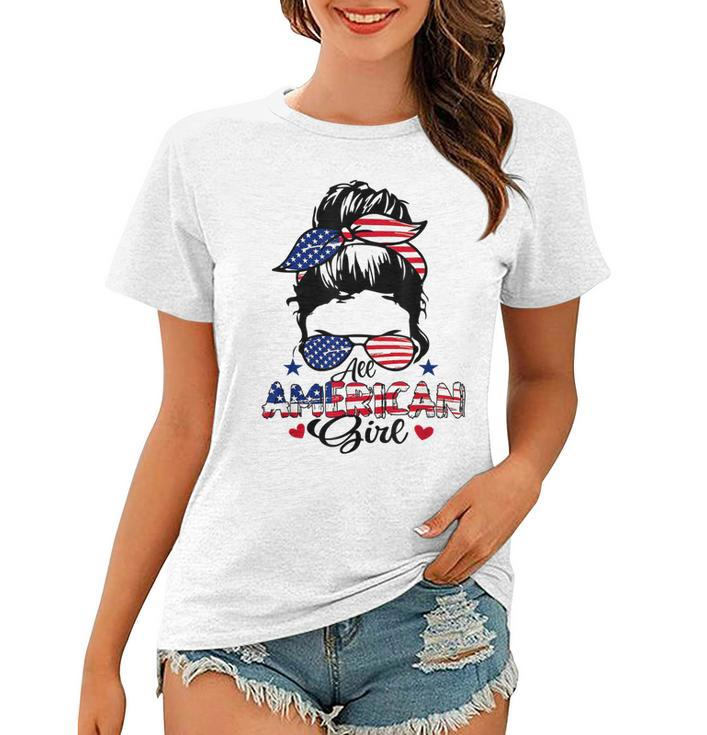 All American Girls 4Th Of July Messy Bun Patriotic  Women T-shirt