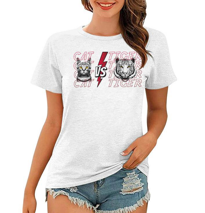 Cat Vs Tiger Gift Birthday Holiday By Mesa Cute Black Women T-shirt