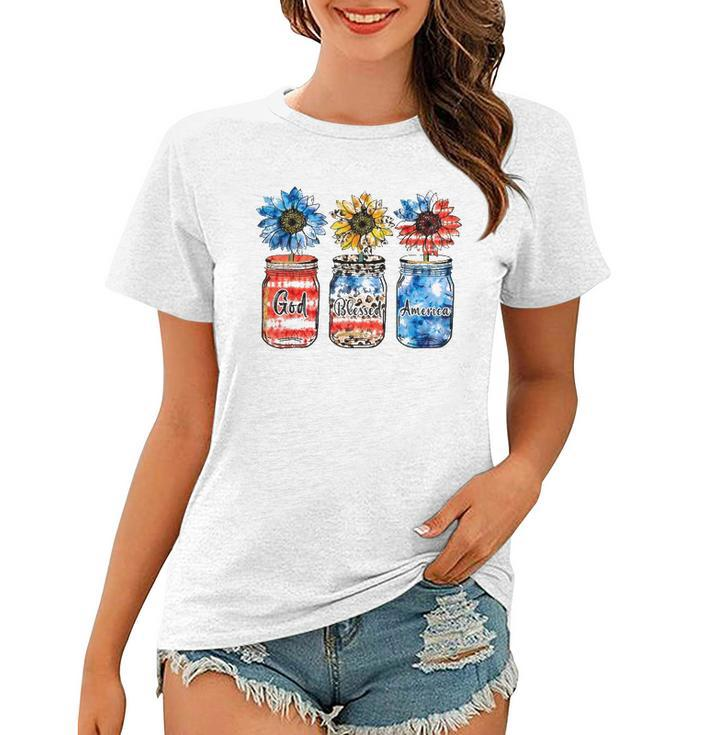 Country Farm Canning Ball Jars Sunflower God Bless America Women T-shirt