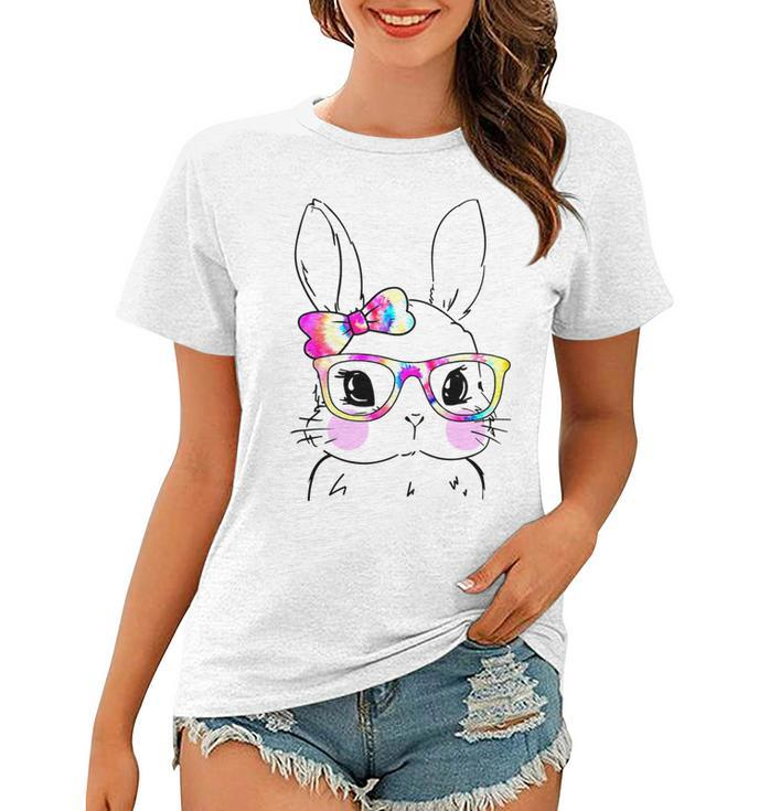 Cute Bunny Rabbit Face Tie Dye Glasses Girl Happy Easter Day Women T-shirt