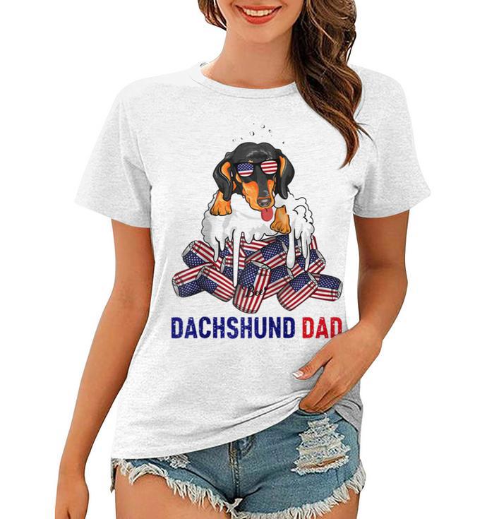 Dachshund Dad Beer Drinking 4Th Of July Us Flag Patriotic Women T-shirt