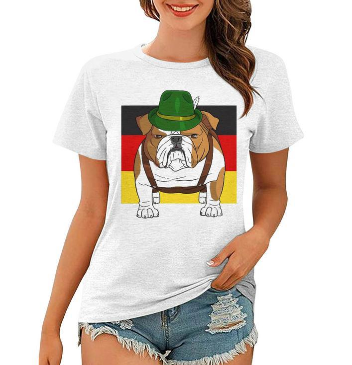 English Bulldog Oktoberfest Lederhosen Alpine Hat Prost Women T-shirt