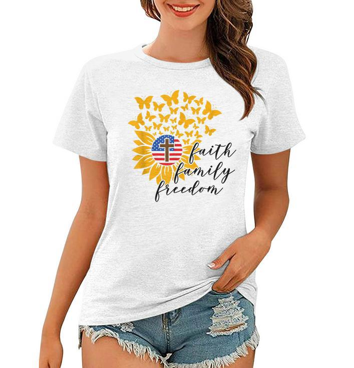 Faith Family Freedom Christian Patriot Sunflower 4Th Of July  Women T-shirt