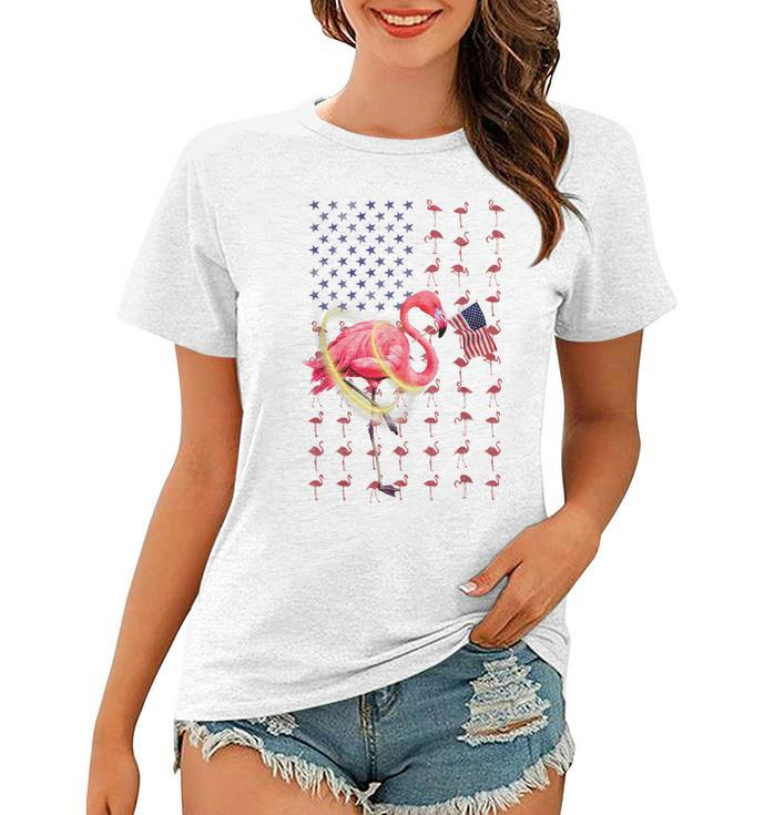 Flamingo American Usa Flag 4Th Of July Patriotic Funny  Women T-shirt