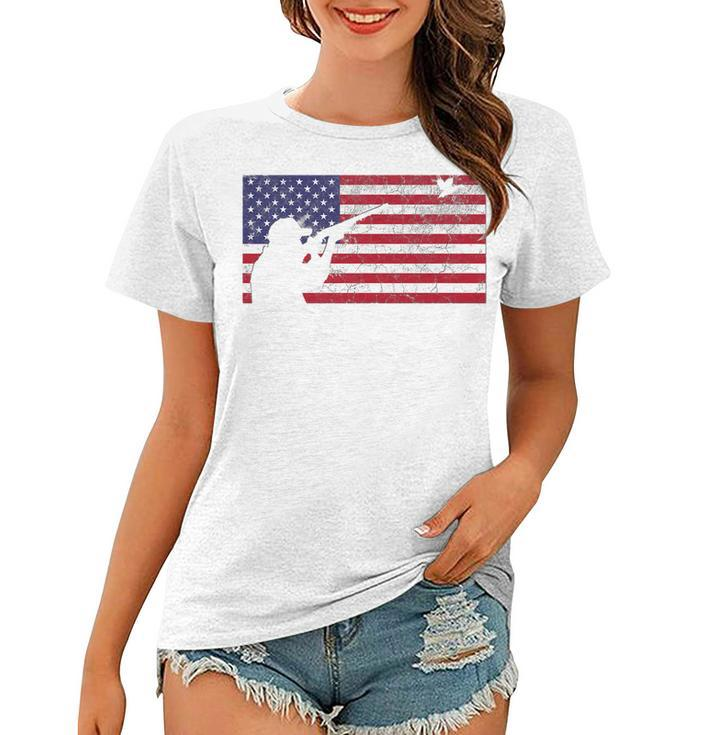 Fourth Of July 4Th American Flag Duck Hunting Geese Dad Usa   Women T-shirt