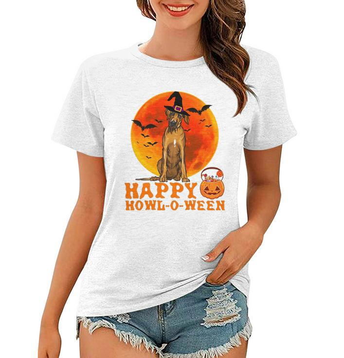 Funny Rhodesian Ridgeback Dog Halloween Happy Howl-O-Ween Women T-shirt