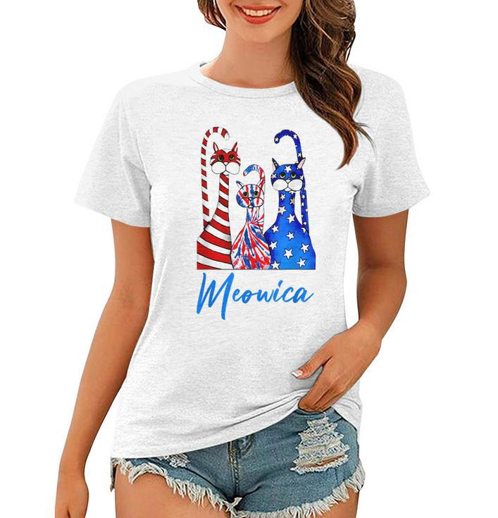 Funny Tie Dye Meowica 4Th Of July Cat Lovers Patriotic  Women T-shirt