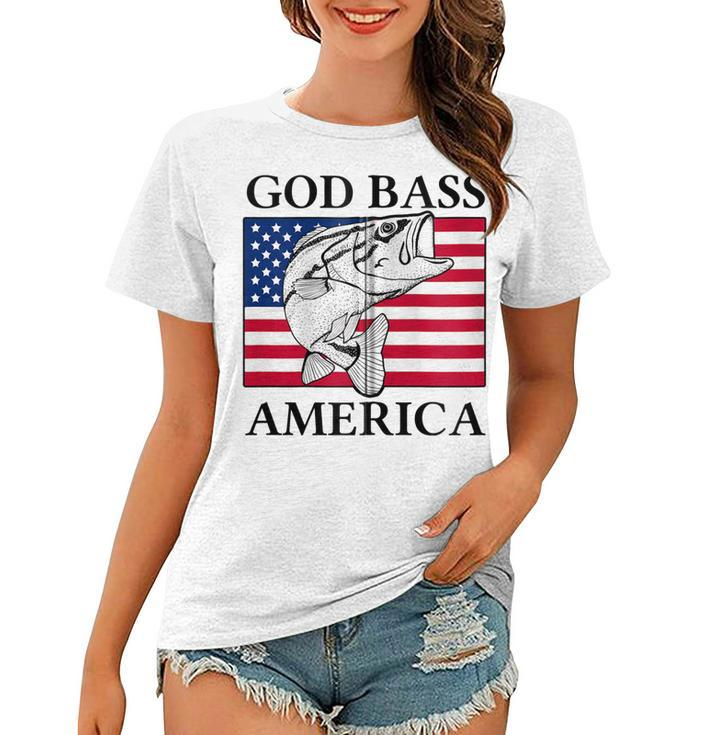God Bass America Funny Fishing Dad 4Th Of July Usa Patriotic Zip  Women T-shirt