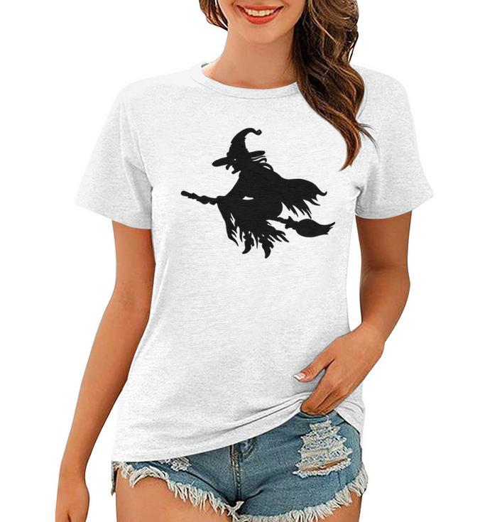 Halloween Scary Old Witch On Broom Art Design Pattern Women T-shirt