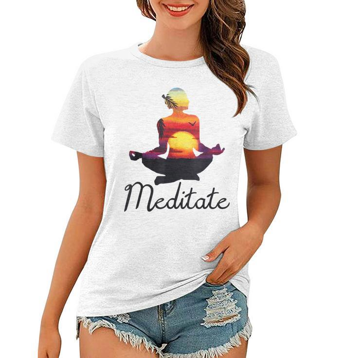 I Meditate T  Yoga Pose Tropical Sunrise Meditation V2 Women T-shirt