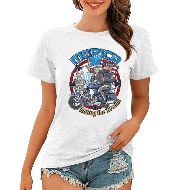 Merica  Funny 4Th Of July Washington Lincoln Biker Gift Women T-shirt