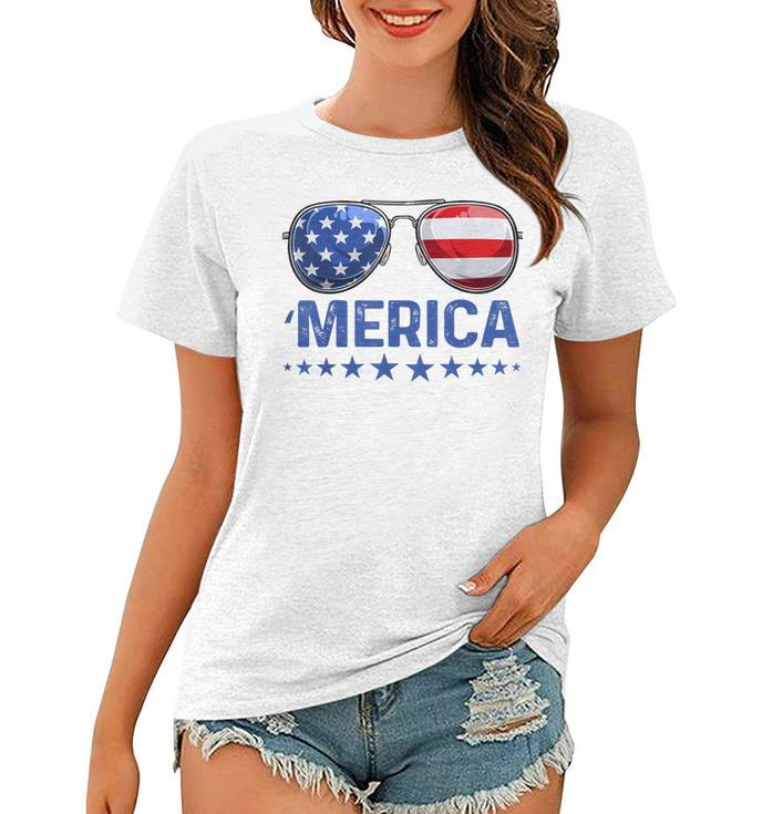 Merica Patriotic Usa Flag Sunglusses 4Th Of July Usa  Women T-shirt