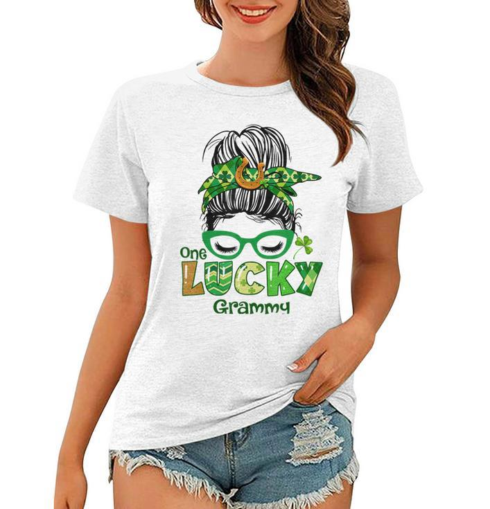 One Lucky Grammy Messy Bun Leopard St Patricks Day Women T-shirt
