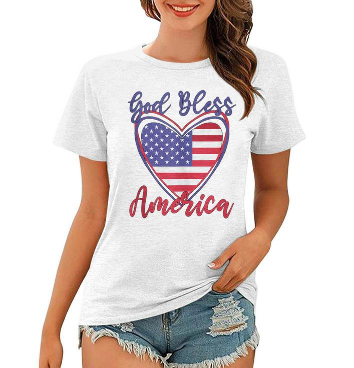 Patriotic 4Th Of July Heart For Women Cute God Bless America  Women T-shirt