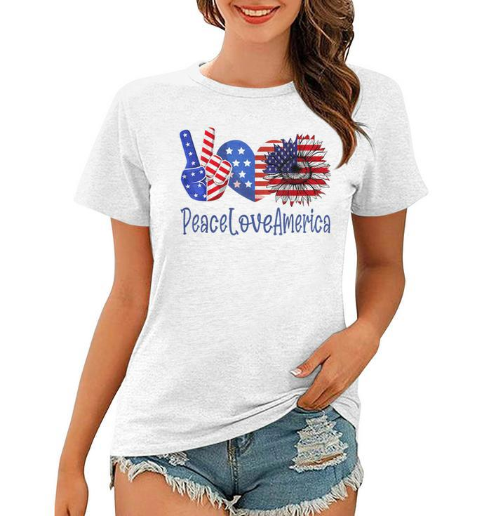Peace Love America 4Th July Patriotic Sunflower Heart Sign  V3 Women T-shirt