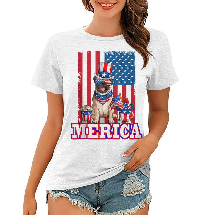 Pug Dad Mom 4Th Of July American Flag Merica Dog  Women T-shirt